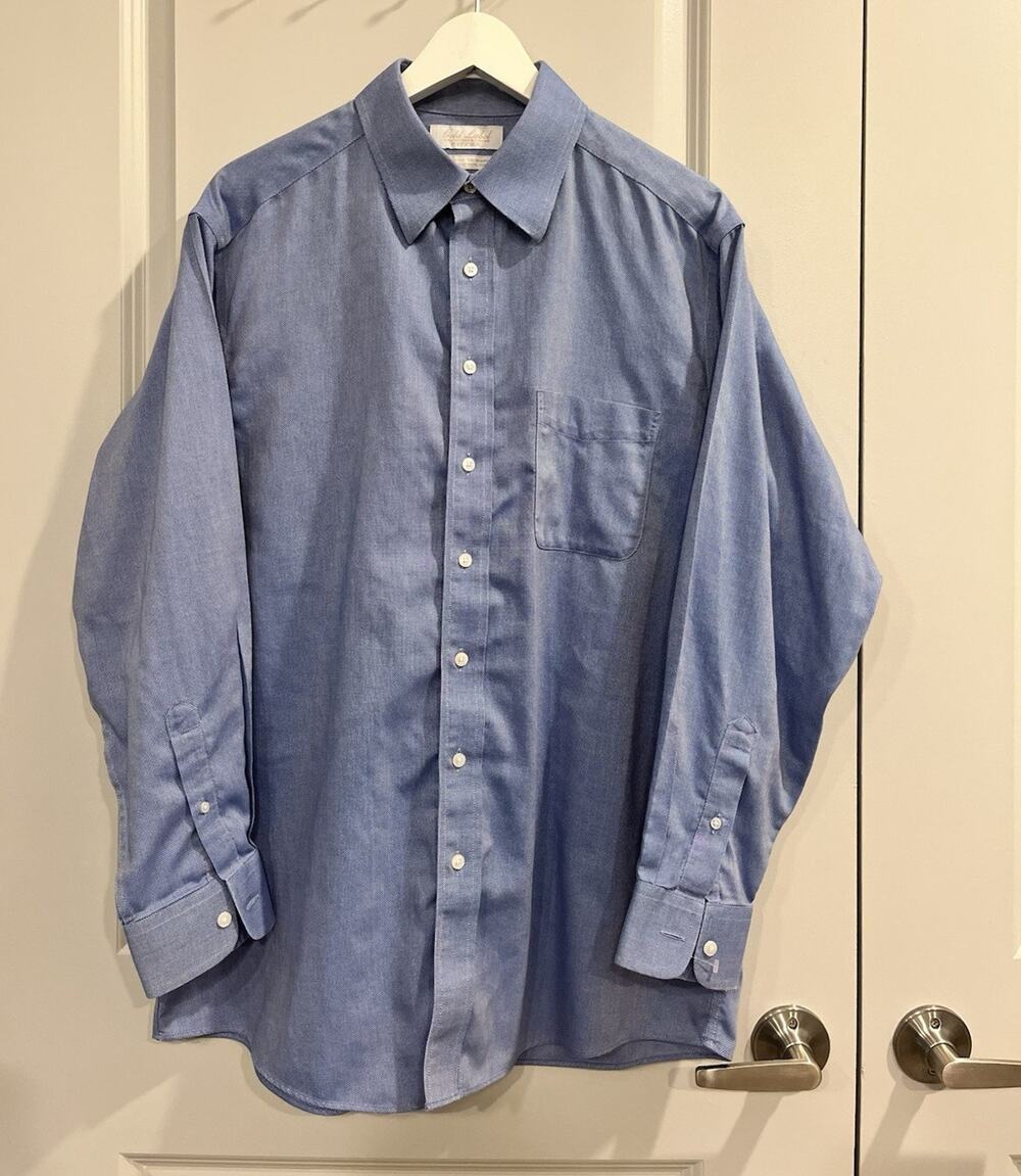 Roundtree & Yorke Gold Label Non-Iron Fitted Blue Oxford Cotton Shirt 16.5 32/33
